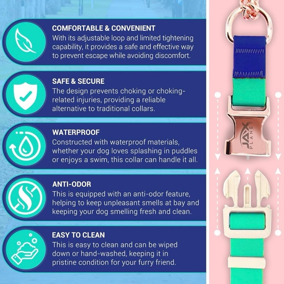 New Martingale Dog Collar-Waterproof, No-Pull-Blue & Turquoise,Gold Chain-Medium - Picture 1 of 4